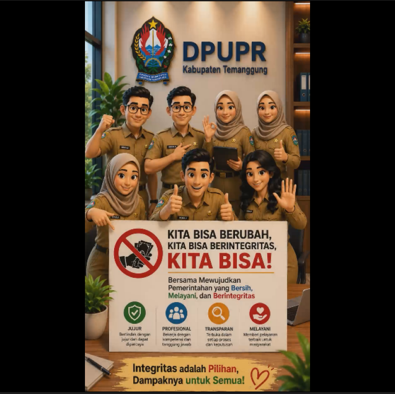 MOHON MAAF, PELAYANAN DI DPUPR KABUPATEN TEMANGGUNG SEPENUHNYA BERSIH DAN BEBAS GRATIFIKASI!