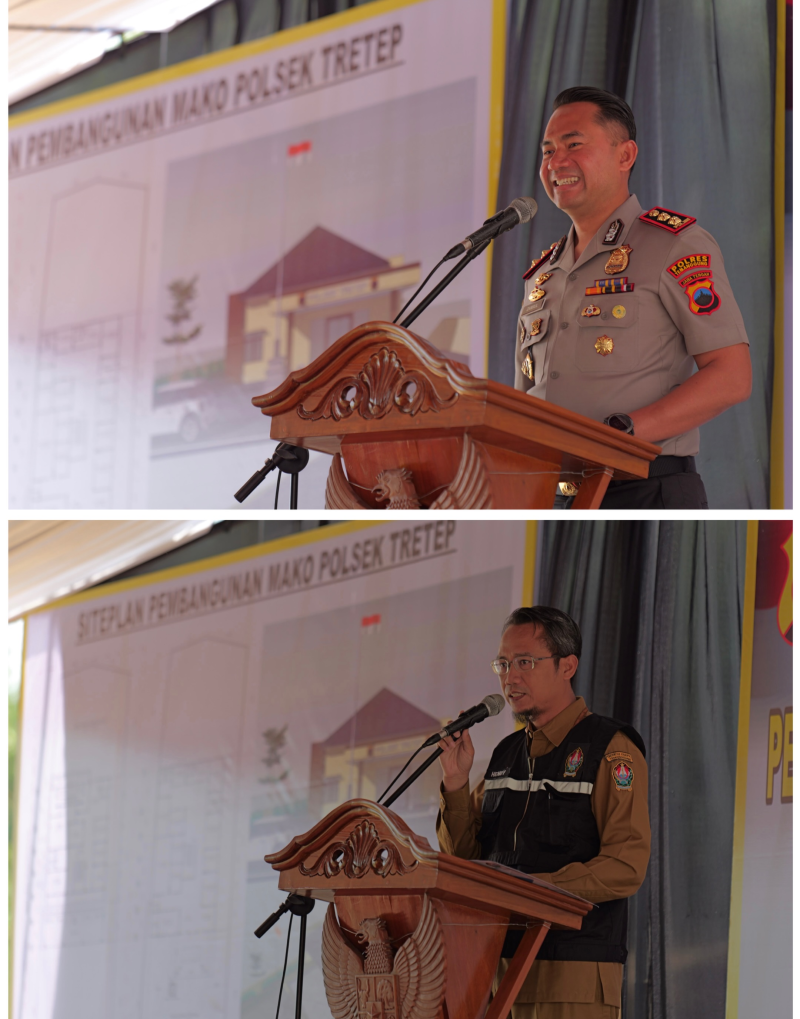 Bupati Agus Setyawan bersama Kapolres AKBP Zamrul Aini, Kajari Dr. Arifin Arsyad mengikuti Peletakan Batu Pertama Mako Polsek Tretep (1)